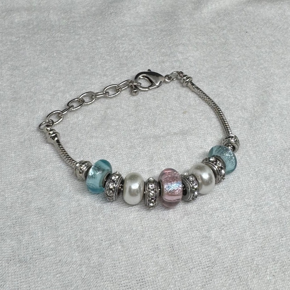 Elegant Silver and Pink Beaded Bracelet